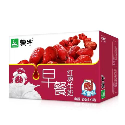 8月蒙牛早餐奶250ml*16盒红枣原麦早餐奶整箱营养健康学生牛奶